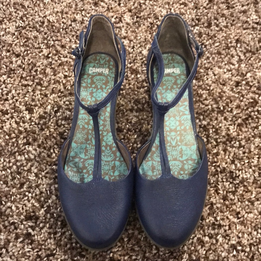 NWT Camper blue leather Mary Janes